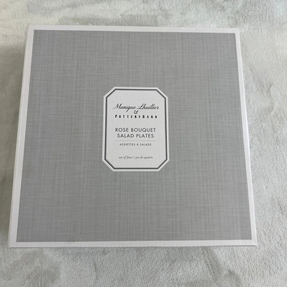 Pottery Barn Monique Lhuillier Rose Bouquet Salad Plates 8.5